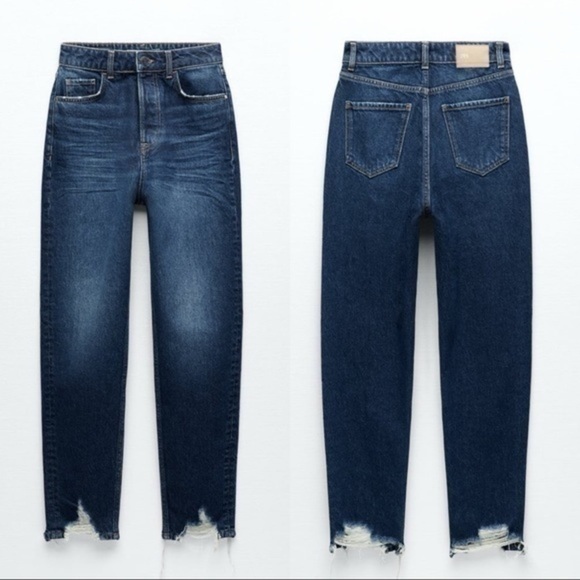 BLOGGERS FAVORITE NWT ZARA Z1975 RIPPED HEM MOM FIT JEANS - Picture 4 of 14